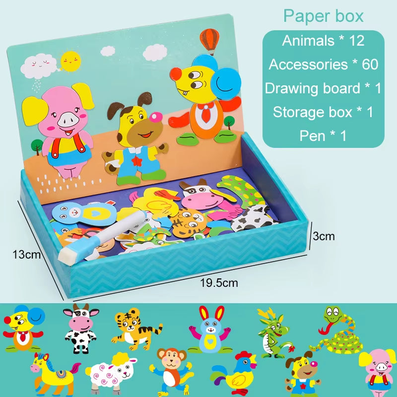 Multifunction Animal Puzzle Paper School Teaching Incentive Supplies Rewards Writing Magnetic Drawing Board Blackboard TMZ