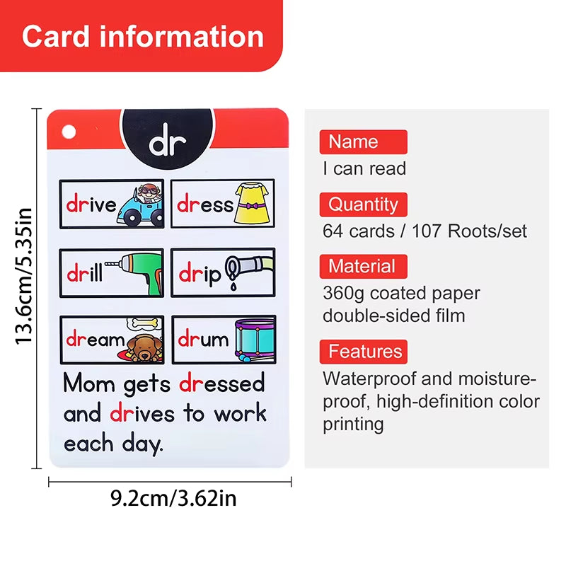 1Pcs Montessori English Phonics Learning Cards Kindergarten Educational Toys for Children Teacher Teaching Aid Flashcards