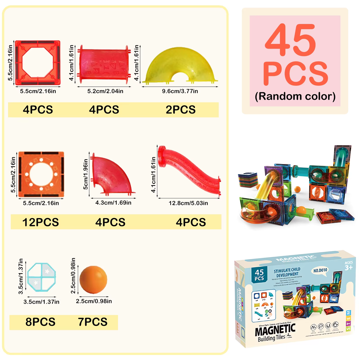 Magnetic Marble Run Track 3D Transparent Pipeline Set Color Window Magnetic Building Blocks Tiles Kids STEM Construction Toys