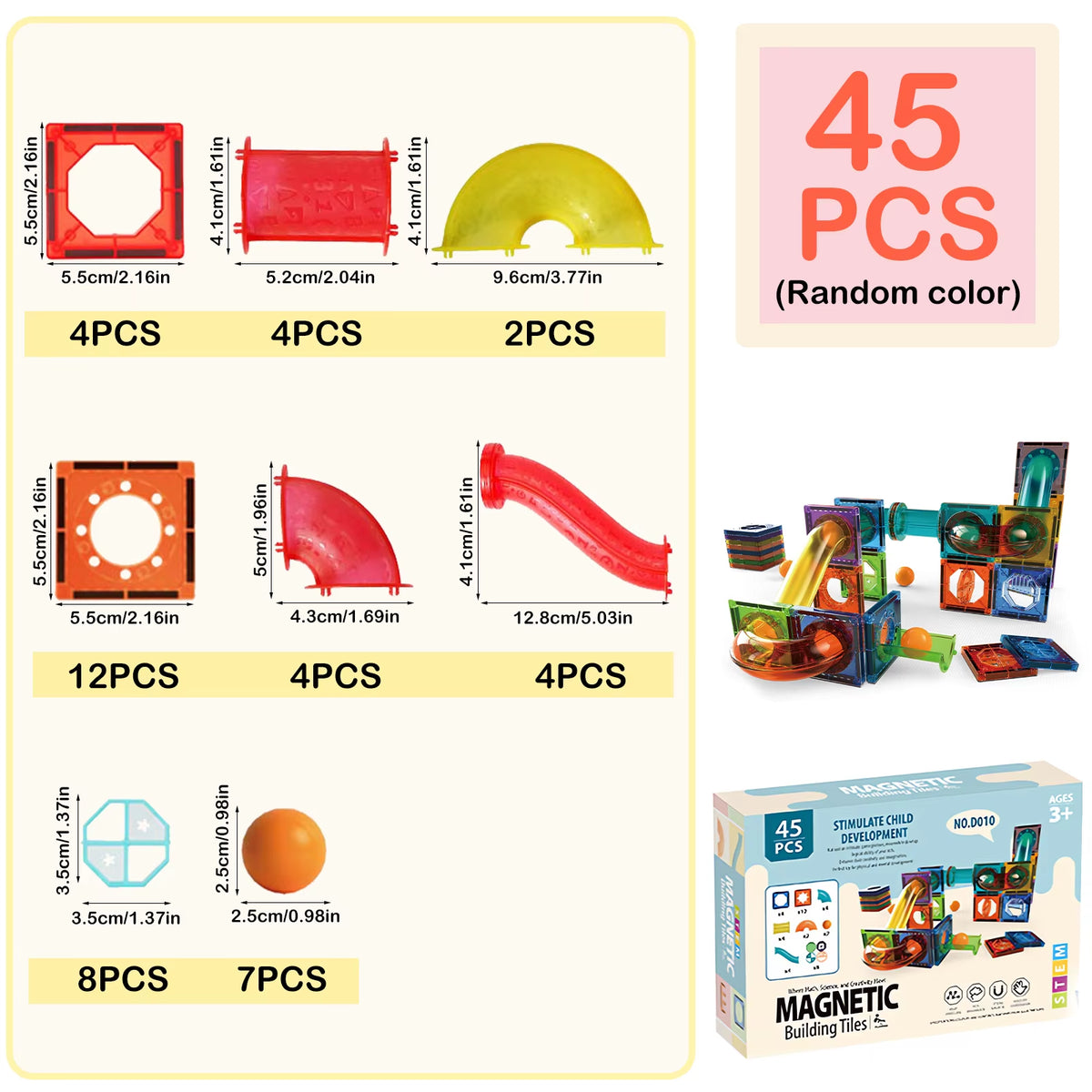 Magnetic Marble Run Track 3D Transparent Pipeline Set Color Window Magnetic Building Blocks Tiles Kids STEM Construction Toys