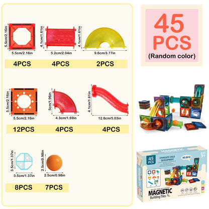 Magnetic Marble Run Track 3D Transparent Pipeline Set Color Window Magnetic Building Blocks Tiles Kids STEM Construction Toys