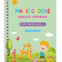Kids English Grooved Handwriting Practice Set 4 Copybooks with Magic Pen and 6 Refills for Preschool Early Learning