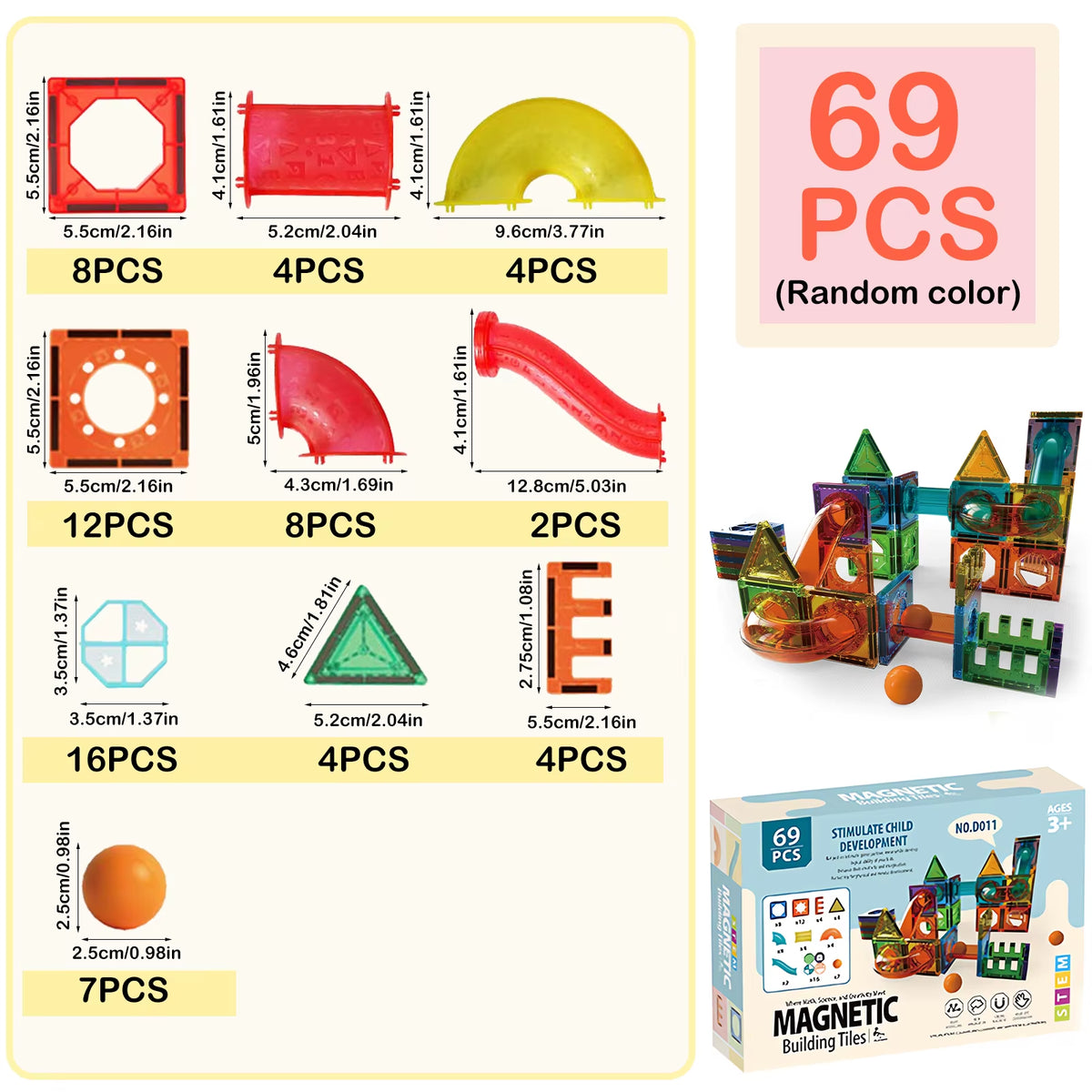 Magnetic Marble Run Track 3D Transparent Pipeline Set Color Window Magnetic Building Blocks Tiles Kids STEM Construction Toys