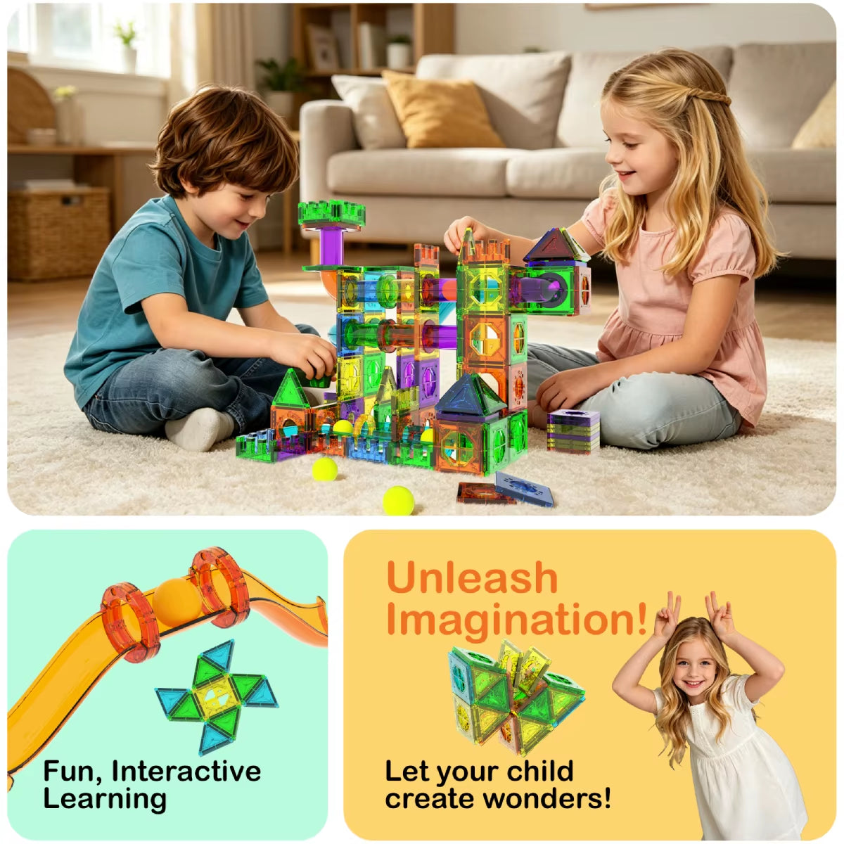 Magnetic Marble Run Track 3D Transparent Pipeline Set Color Window Magnetic Building Blocks Tiles Kids STEM Construction Toys