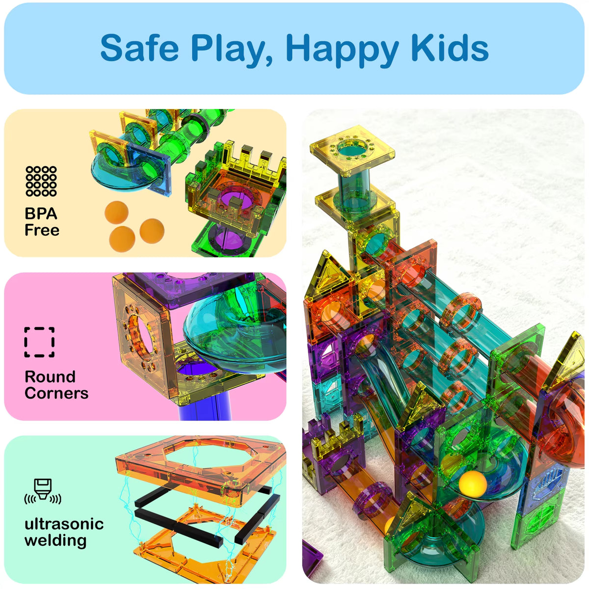 Magnetic Marble Run Track 3D Transparent Pipeline Set Color Window Magnetic Building Blocks Tiles Kids STEM Construction Toys