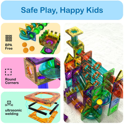 Magnetic Marble Run Track 3D Transparent Pipeline Set Color Window Magnetic Building Blocks Tiles Kids STEM Construction Toys