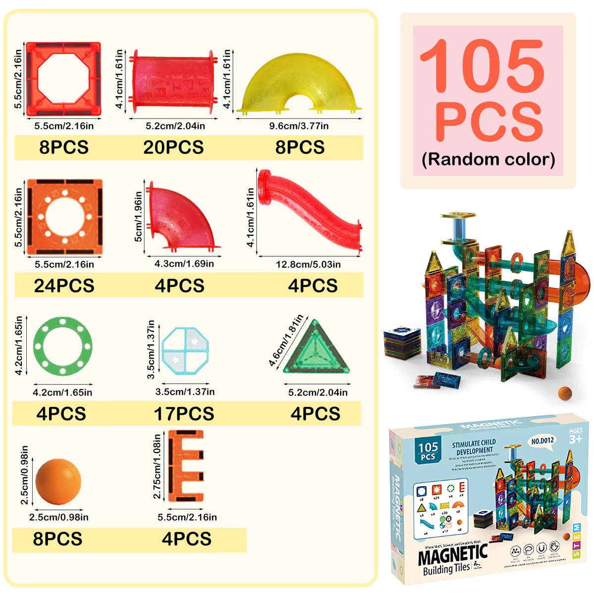 Magnetic Marble Run Track 3D Transparent Pipeline Set Color Window Magnetic Building Blocks Tiles Kids STEM Construction Toys