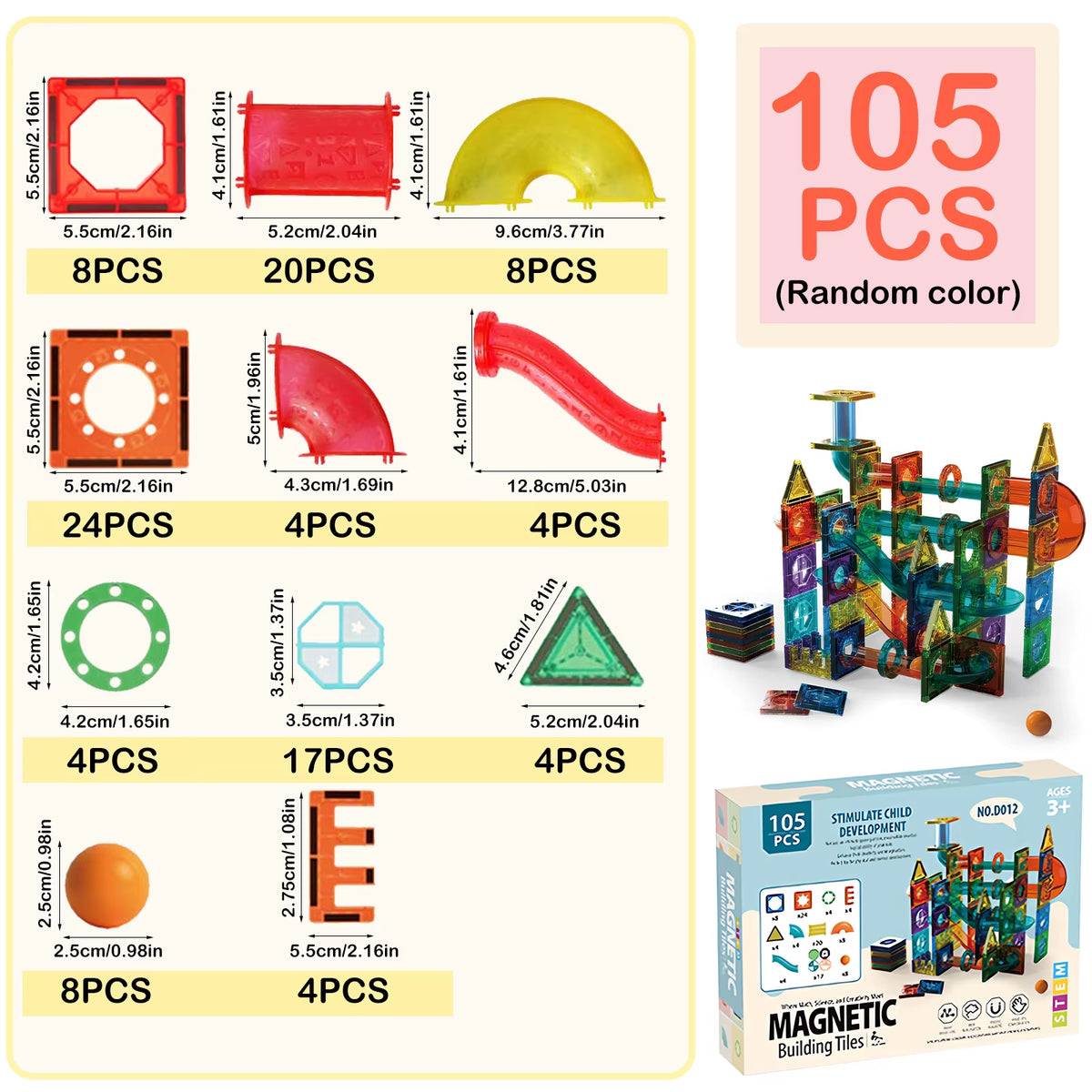 Magnetic Marble Run Track 3D Transparent Pipeline Set Color Window Magnetic Building Blocks Tiles Kids STEM Construction Toys