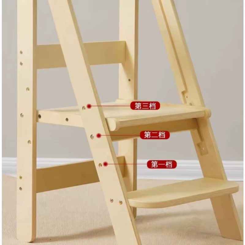 Foldable Wooden Learning Tower Toddler Baby Step Stool for Hand Washing and Kids Daily Learning