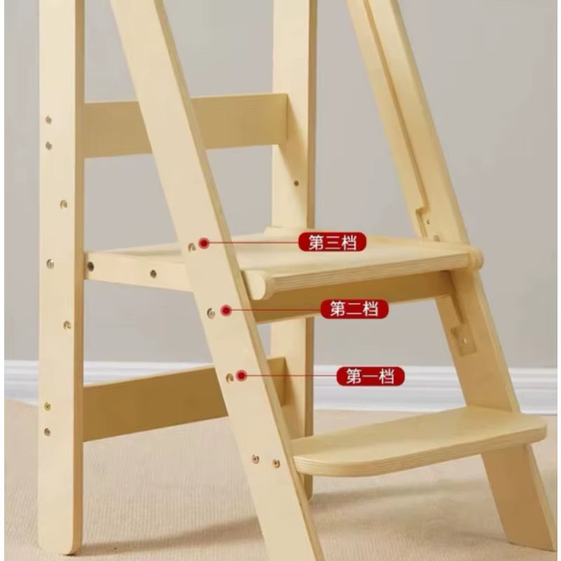 Foldable Wooden Learning Tower Toddler Baby Step Stool for Hand Washing and Kids Daily Learning