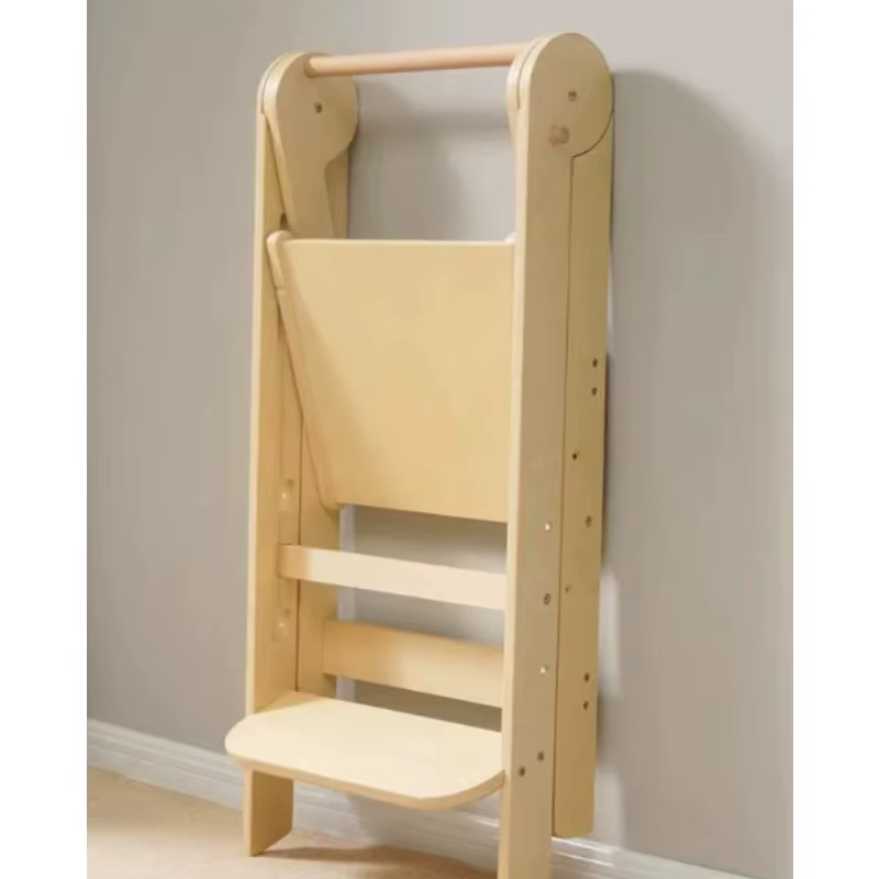 Foldable Wooden Learning Tower Toddler Baby Step Stool for Hand Washing and Kids Daily Learning