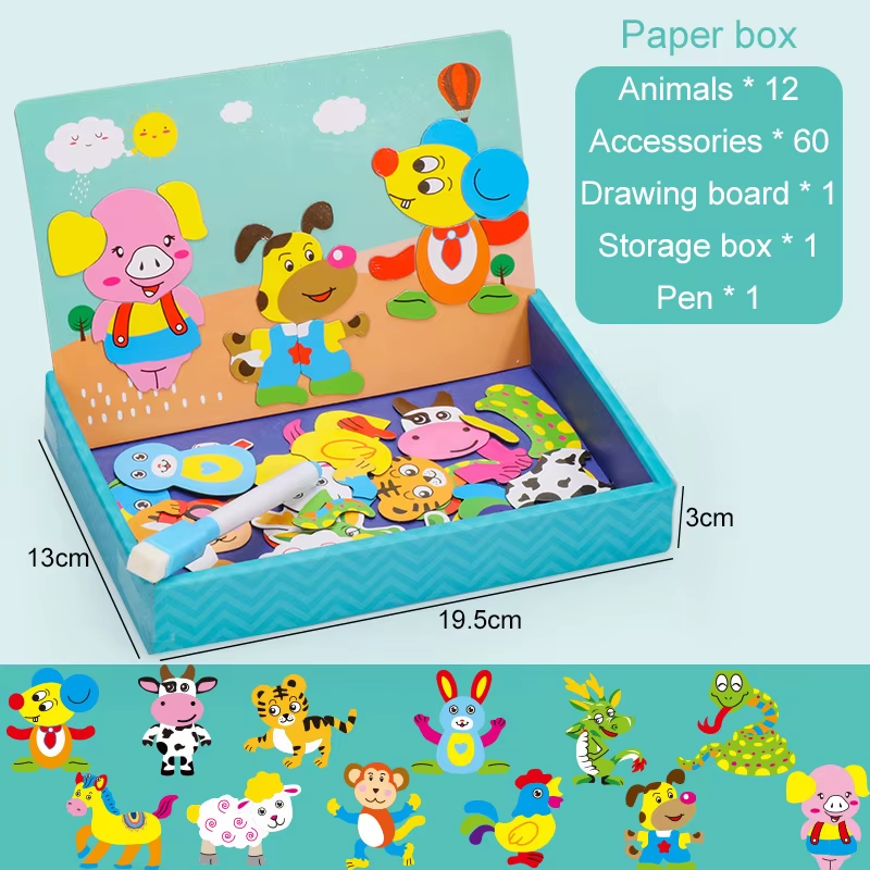 Multifunction Animal Puzzle Paper School Teaching Incentive Supplies Rewards Writing Magnetic Drawing Board Blackboard TMZ