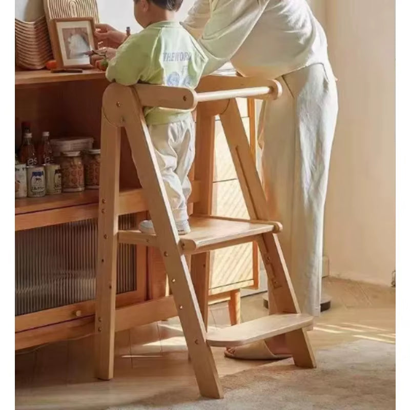 Foldable Wooden Learning Tower Toddler Baby Step Stool for Hand Washing and Kids Daily Learning