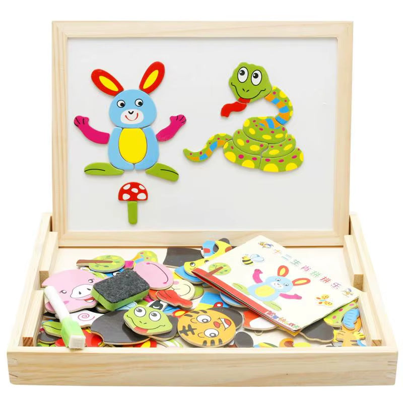 Wooden Multifunction Animal Puzzle Writing Magnetic Drawing Board Blackboard School Teaching Incentive Supplies Rewards TMZ