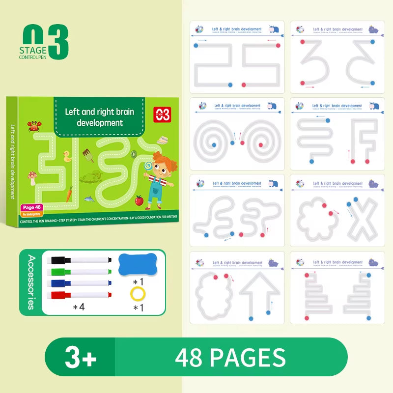 Reusable Magical Tracing Workbook Pen Control Training Book for Kids Handwriting Practice