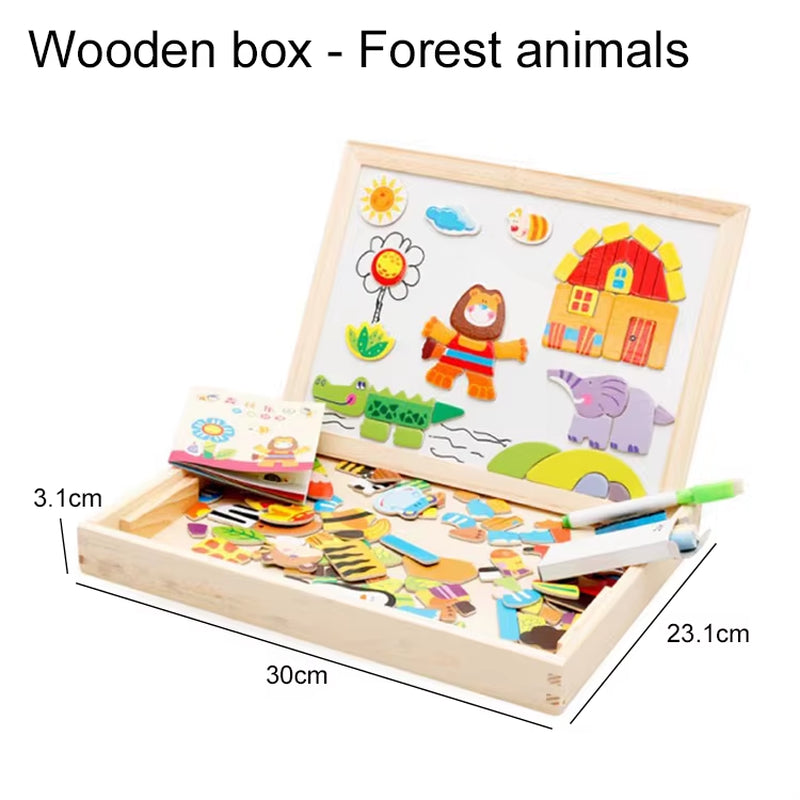 Wooden Multifunction Animal Puzzle Writing Magnetic Drawing Board Blackboard School Teaching Incentive Supplies Rewards TMZ