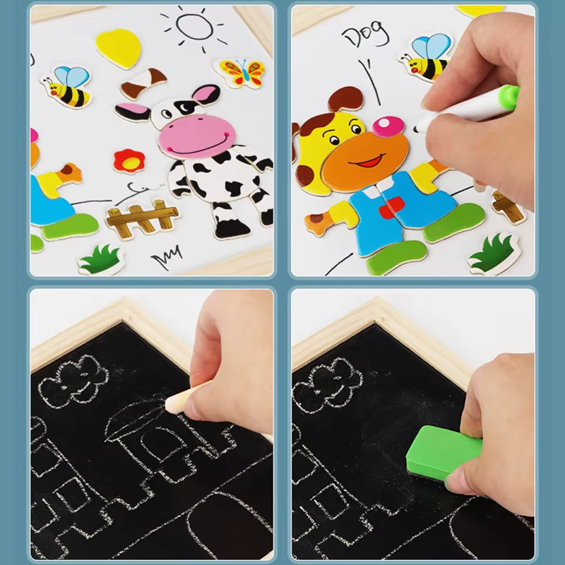 Multifunction Animal Puzzle Paper School Teaching Incentive Supplies Rewards Writing Magnetic Drawing Board Blackboard TMZ