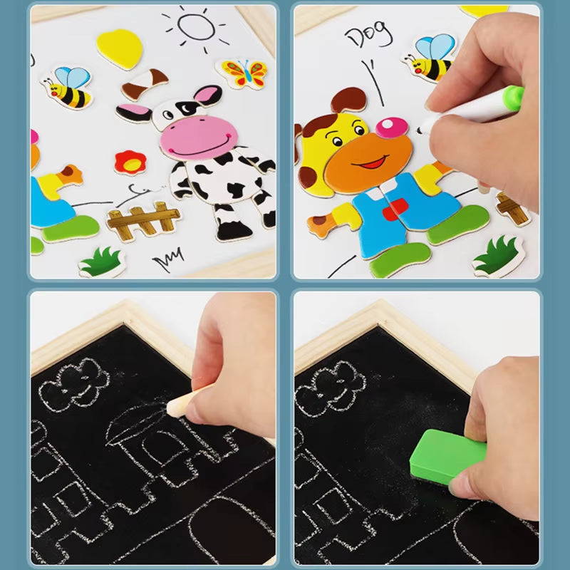 Multifunction Animal Puzzle Paper School Teaching Incentive Supplies Rewards Writing Magnetic Drawing Board Blackboard TMZ