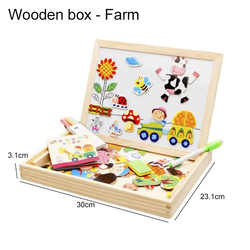 Wooden Multifunction Animal Puzzle Writing Magnetic Drawing Board Blackboard School Teaching Incentive Supplies Rewards TMZ