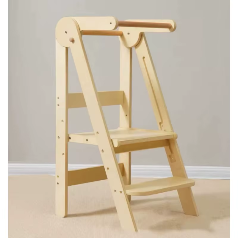 Foldable Wooden Learning Tower Toddler Baby Step Stool for Hand Washing and Kids Daily Learning