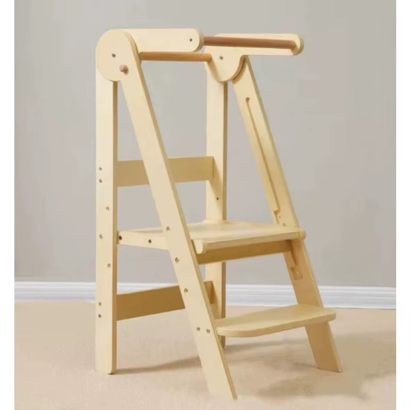 Foldable Wooden Learning Tower Toddler Baby Step Stool for Hand Washing and Kids Daily Learning