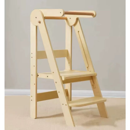 Foldable Wooden Learning Tower Toddler Baby Step Stool for Hand Washing and Kids Daily Learning