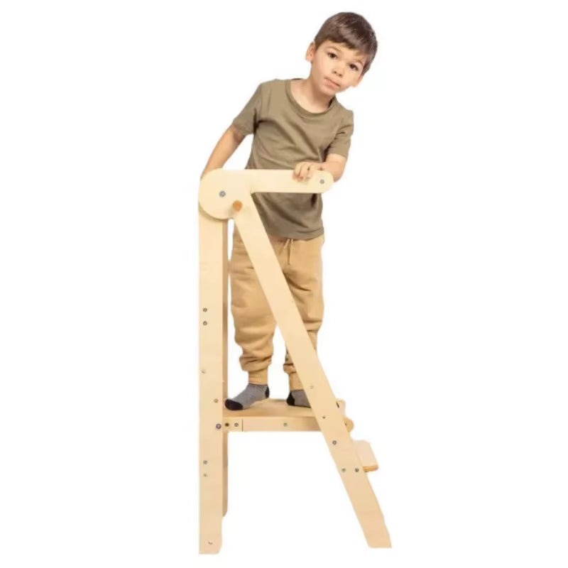Foldable Wooden Learning Tower Toddler Baby Step Stool for Hand Washing and Kids Daily Learning
