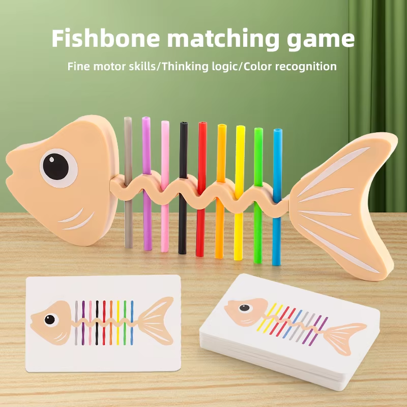 Montessori Color Matching Sensory Toys Color Matching Fish Balance Stick Fine Training Game Toys Early Education Develop Gift