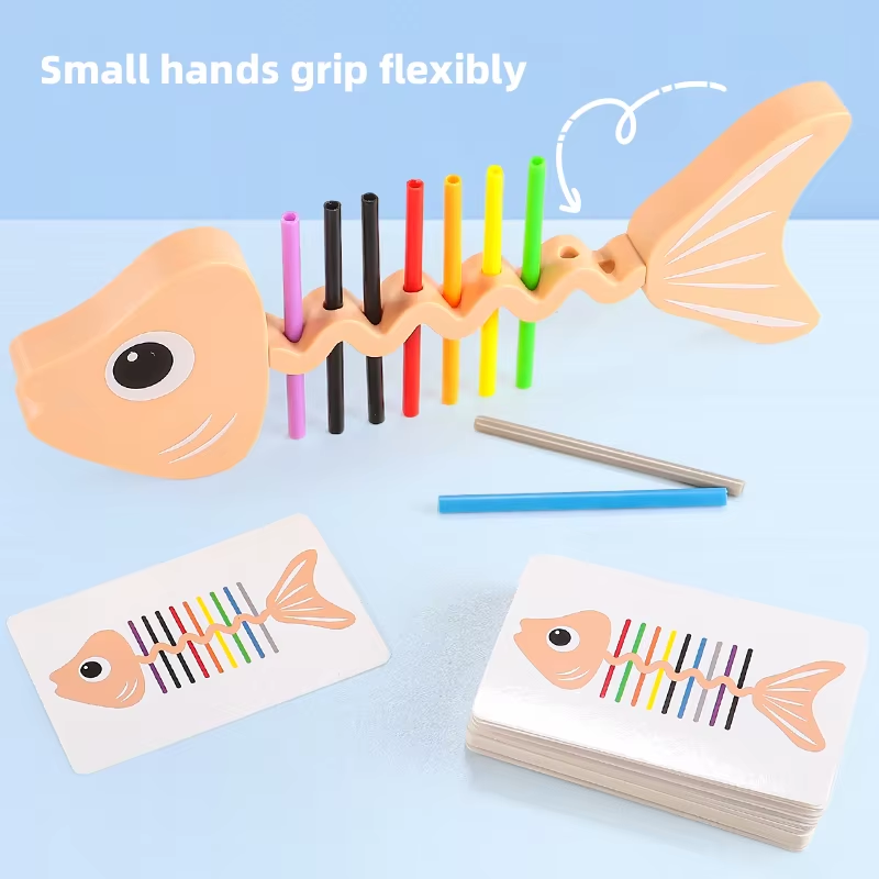 Montessori Color Matching Sensory Toys Color Matching Fish Balance Stick Fine Training Game Toys Early Education Develop Gift